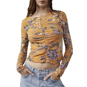 Free People Floral Long Sleeve Top - Orange and Purple